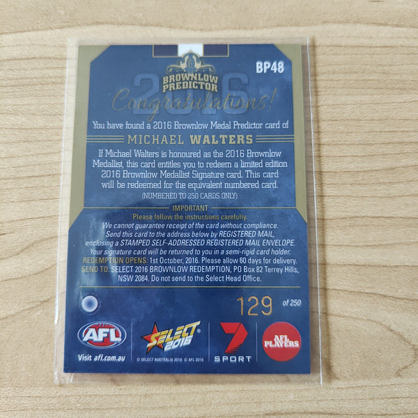 2016 Select Footy Stars Brownlow Predictor Michael Walters Fremantle 129/250
