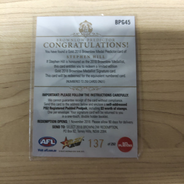 2018 Select Footy Stars Gold Brownlow Predictor Stephen Hill Fremantle 137/250