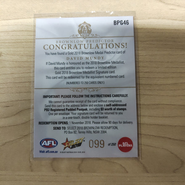 2018 Select Footy Stars Gold Brownlow Predictor David Mundy Fremantle 099/250