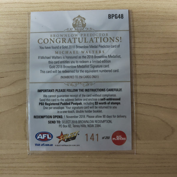 2018 Select Footy Stars Gold Brownlow Predictor Michael Walters Fremantle 141/250