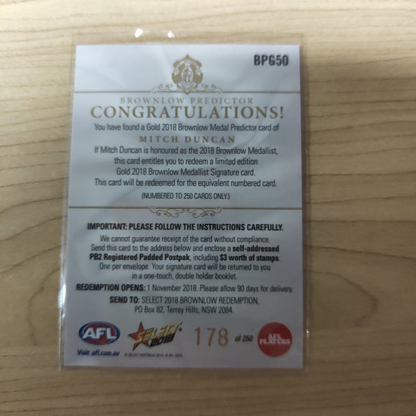 2018 Select Footy Stars Gold Brownlow Predictor Mitch Duncan Geelong 178/250