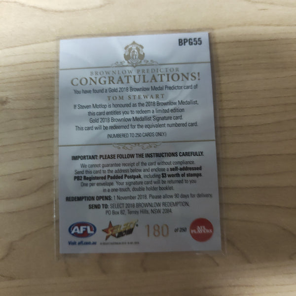 2018 Select Footy Stars Gold Brownlow Predictor Tom Stewart Geelong 180/250