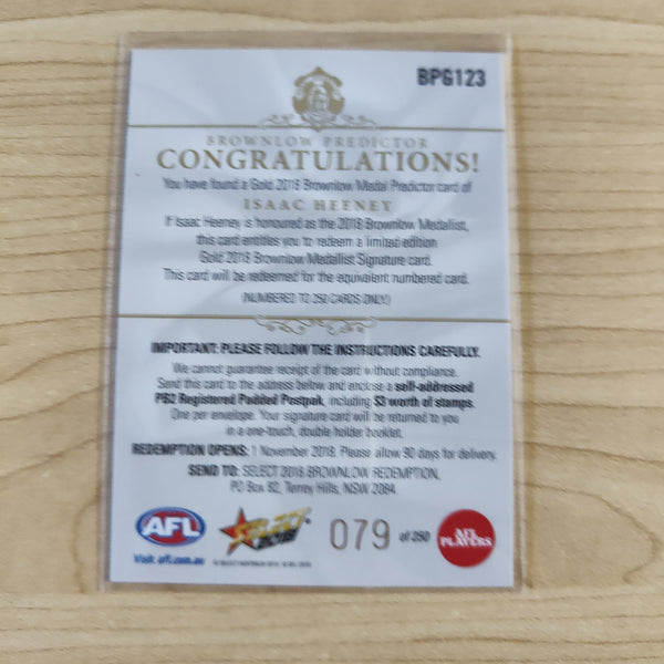 2018 Select Footy Stars Gold Brownlow Predictor Isaac Heeney Sydney 079/250