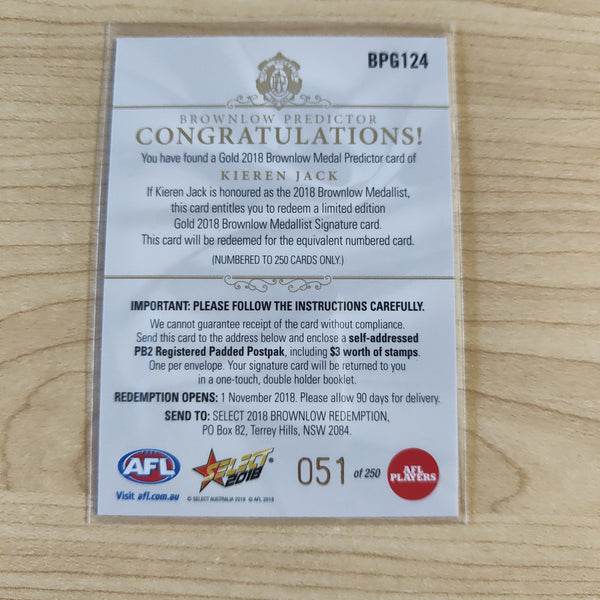2018 Select Footy Stars Gold Brownlow Predictor Kieran Jack Sydney 051/250