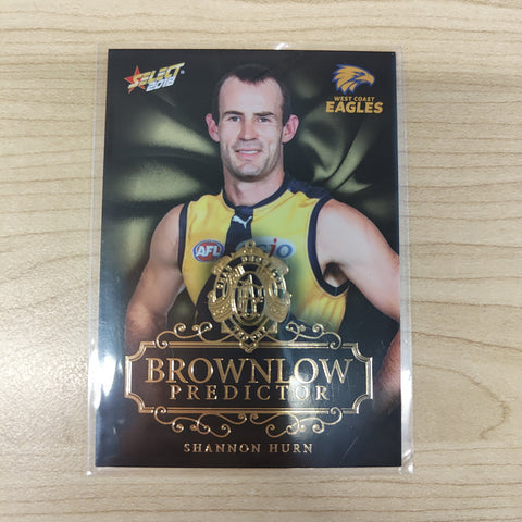 2018 Select Footy Stars Gold Brownlow Predictor Shannon Hurn West Coast 092/250