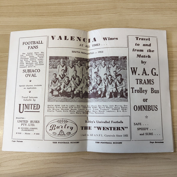 Football 1953 October 10 WANFL Western Australia Grand Final Football Record West Perth v South Fremantle