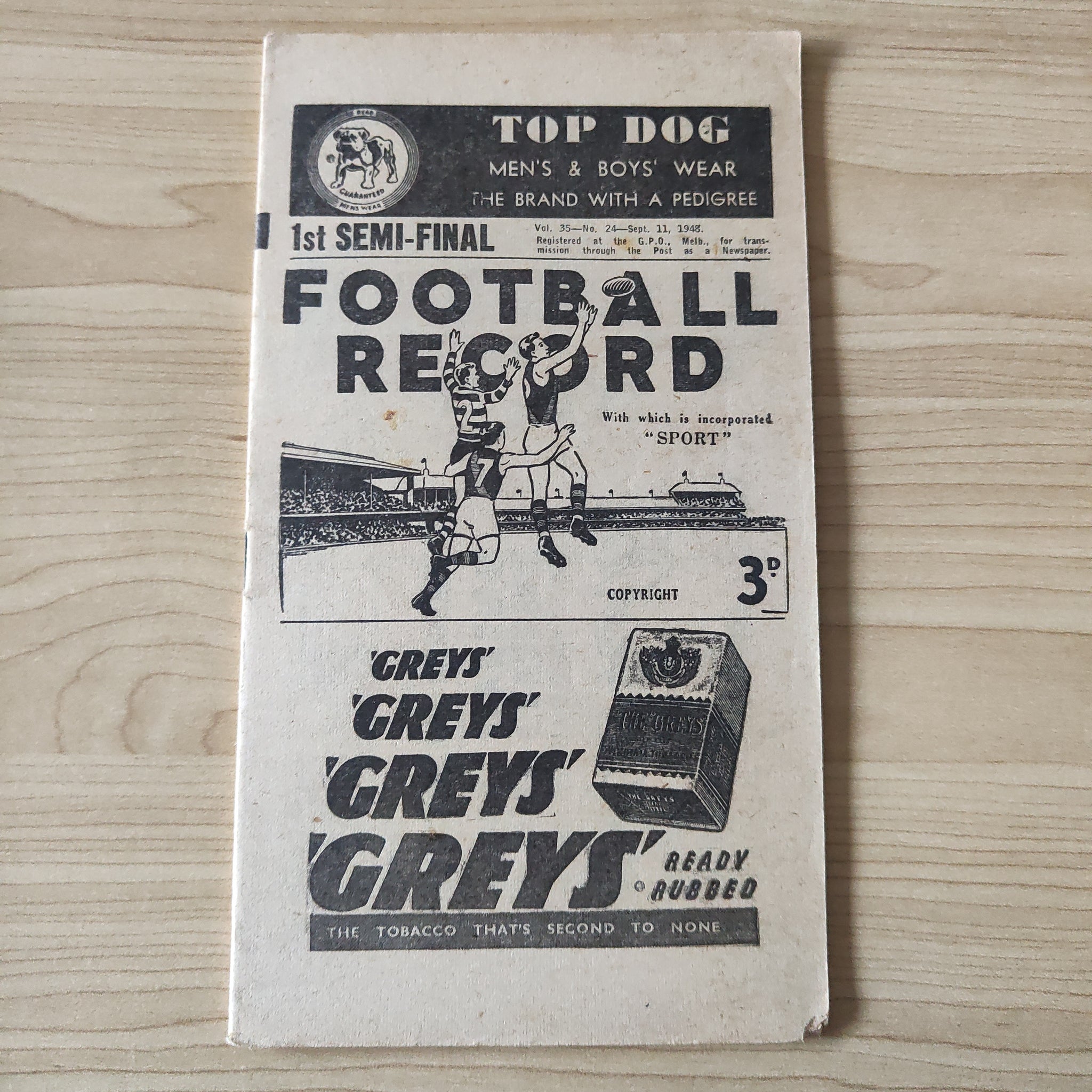 VFL 1948 September 11 1st Semi Final Collingwood v Footscray Football Record