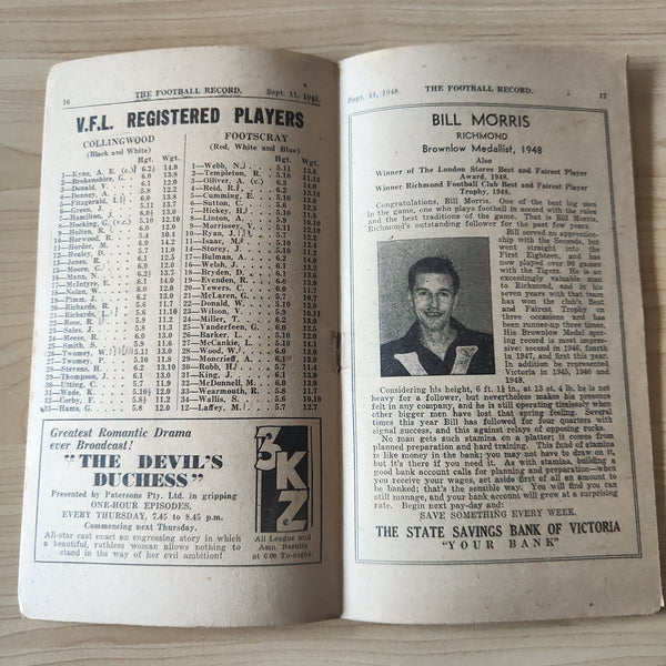 VFL 1948 September 11 1st Semi Final Collingwood v Footscray Football Record