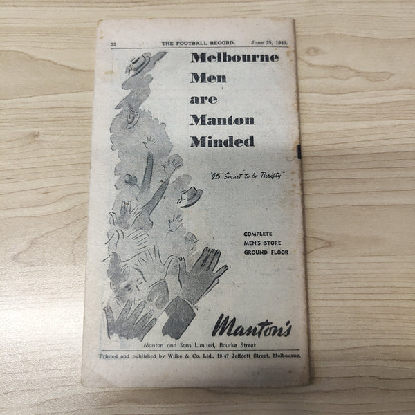 VFL 1949 June 25 Victoria v Western Australia Football Record