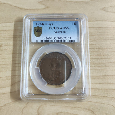 Australia 1924 Penny 1d PCGS Graded AU55 Slabbed Coin
