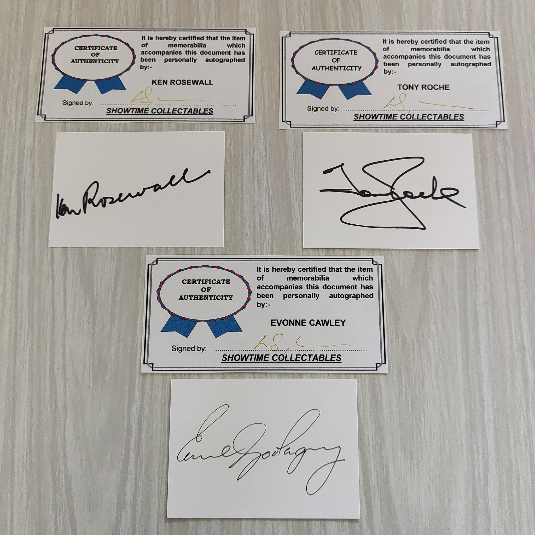 3 x Tennis Player Authenticated Signatures Ken Rosewall, Tony Roche, Evonne Cawley