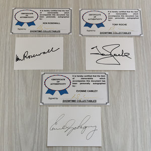 3 x Tennis Player Authenticated Signatures Ken Rosewall, Tony Roche, Evonne Cawley