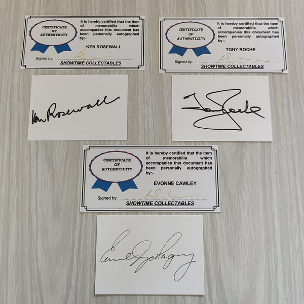 3 x Tennis Player Authenticated Signatures Ken Rosewall, Tony Roche, Evonne Cawley