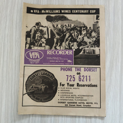 Football 1977 May 22 Victorian Football Association VFA Centenary Year Recorder Magazine