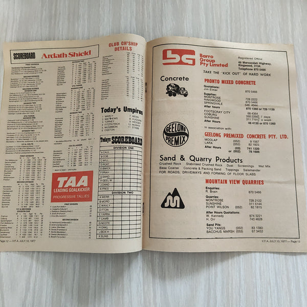 Football 1977 July 10 Victorian Football Association VFA Recorder Football Record