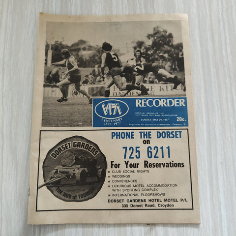 Football 1977 May 29 Victorian Football Association VFA Centenary Year Recorder Magazine