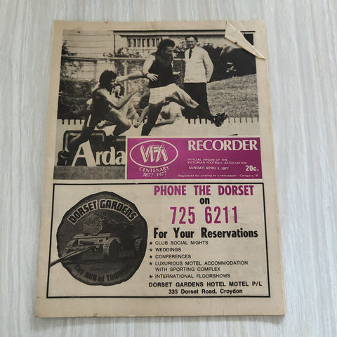 Football 1977 April 3 Victorian Football Association VFA Recorder Football Record