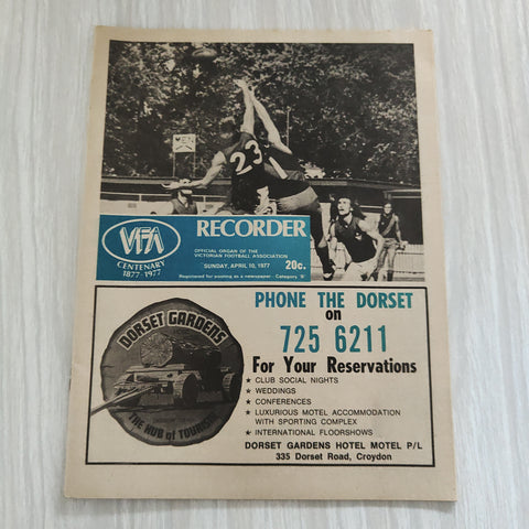 Football 1977 April 10 Victorian Football Association VFA Recorder, Centenary Year Football Record