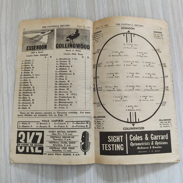 VFL 1965 June 12 Essendon v Collingwood Football Record