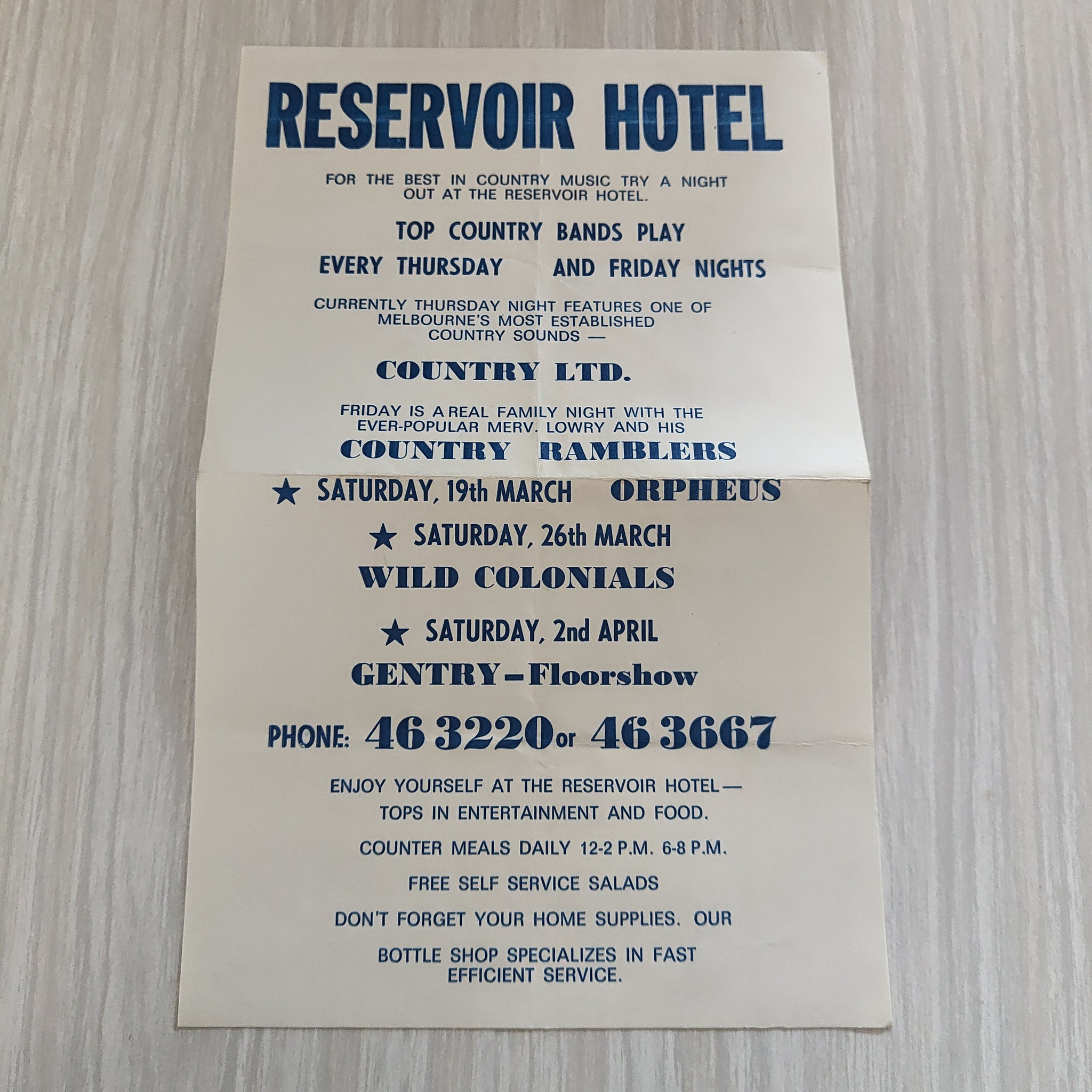 Reservoir Hotel Country Music Poster Orpheus Wild Colonials Gentry