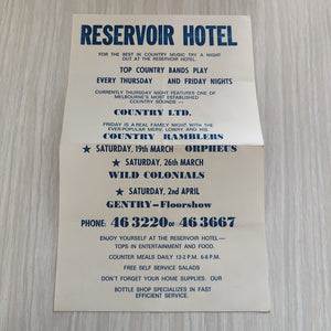 Reservoir Hotel Country Music Poster Orpheus Wild Colonials Gentry