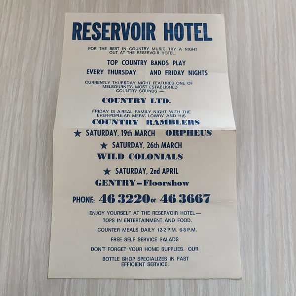 Reservoir Hotel Country Music Poster Orpheus Wild Colonials Gentry