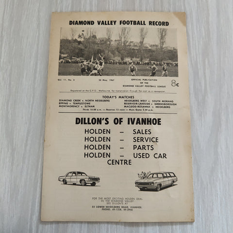 Football 1967 May 20 Diamond Valley Football Record