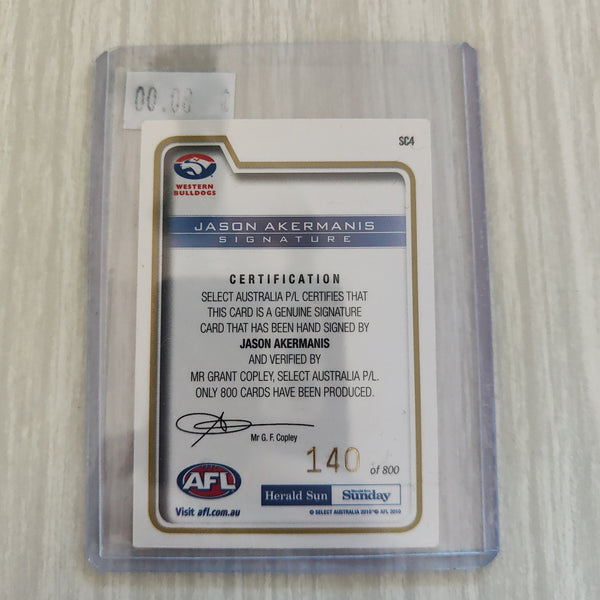 2010 Herald Sun Jason Akermanis Western Bulldogs Signature Card 140/800