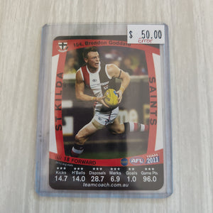 2011 Teamcoach Base Card Brendan Goddard St Kilda Error Card