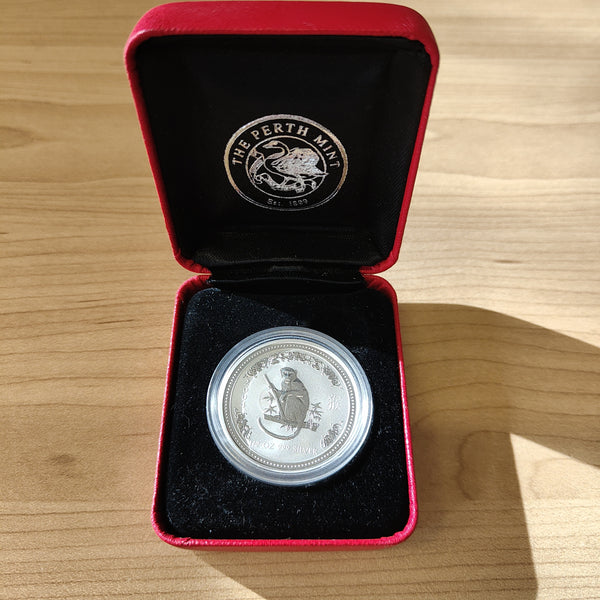 Australia 2004 Perth Mint Fifty Cents 50c Lunar New Year of the Monkey .999 1/2oz Silver Coin