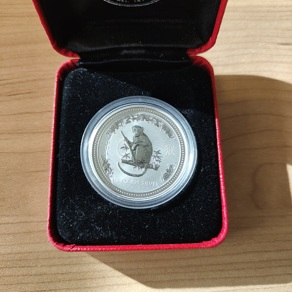 Australia 2004 Perth Mint Fifty Cents 50c Lunar New Year of the Monkey .999 1/2oz Silver Coin