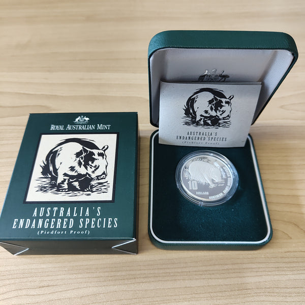 1998 Royal Australian Mint $10 Australia's Endangered Species Northern Hairy-Nosed Wombat Silver Piedfort Proof Coin