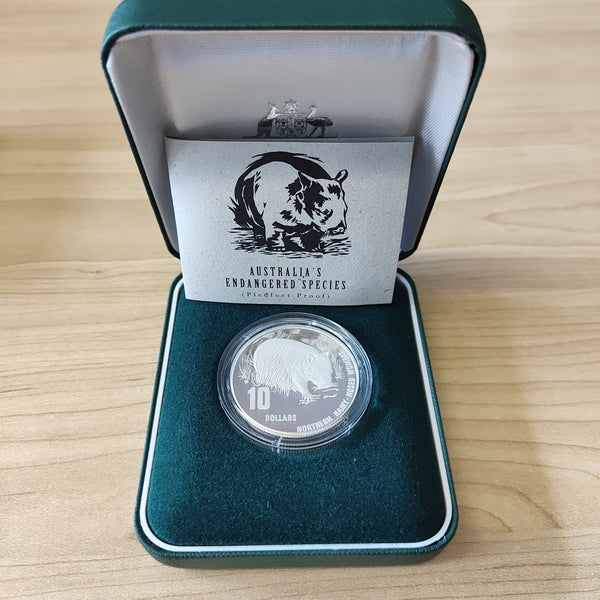 1998 Royal Australian Mint $10 Australia's Endangered Species Northern Hairy-Nosed Wombat Silver Piedfort Proof Coin