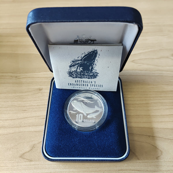 Australia 1996 Royal Australian Mint $10 Australia's Endangered Species Southern Right Whale Silver Piedfort Proof Coin
