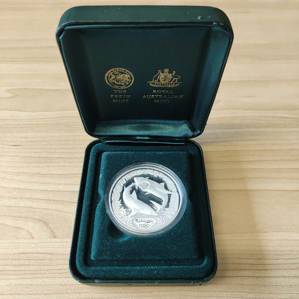 Australia 2000 Royal Australian Mint Perth Mint $5 Sydney Olympics Great White Shark and Coral Silver Proof Coin