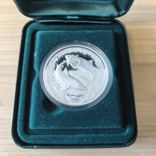 Australia 2000 Royal Australian Mint Perth Mint $5 Sydney Olympics Great White Shark and Coral Silver Proof Coin