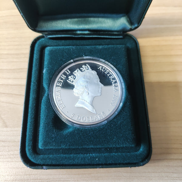 Australia 2000 Royal Australian Mint Perth Mint $5 Sydney Olympics Great White Shark and Coral Silver Proof Coin