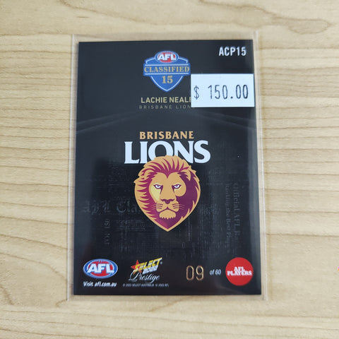 2022 Select Prestige Classified 15 Lachie Neale Brisbane Jumper Number 09/60