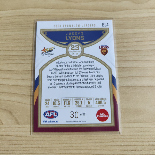 2022 Select Prestige Brownlow Leaders Jarryd Lyons Brisbane 30/80