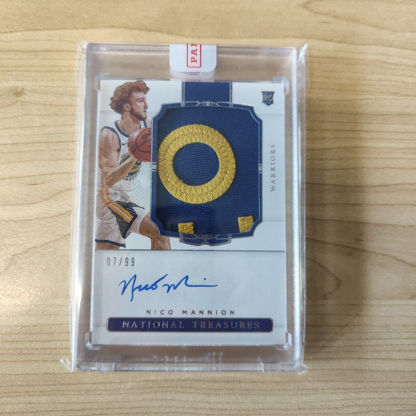 2020 Panini National Treasures Signature Patch Rookie Card Nico Mannion Warriors NBA Basketball Card 07/99