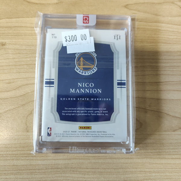 2020 Panini National Treasures Signature Patch Rookie Card Nico Mannion Warriors NBA Basketball Card 07/99