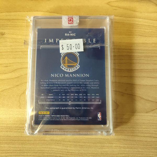 2020 Panini Impeccable Signature Rookie Card Nico Mannion Warriors NBA Basketball Card 14/88