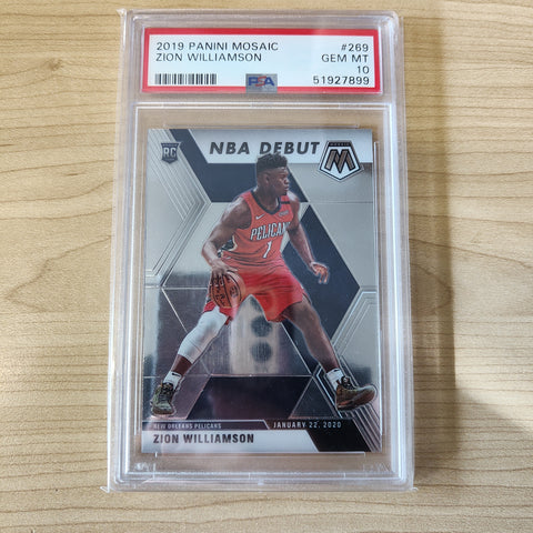 2019 Panini Mosaic NBA Debut Rookie Card Zion Williamson PSA Graded Gem MT 10 NBA Basketball Card