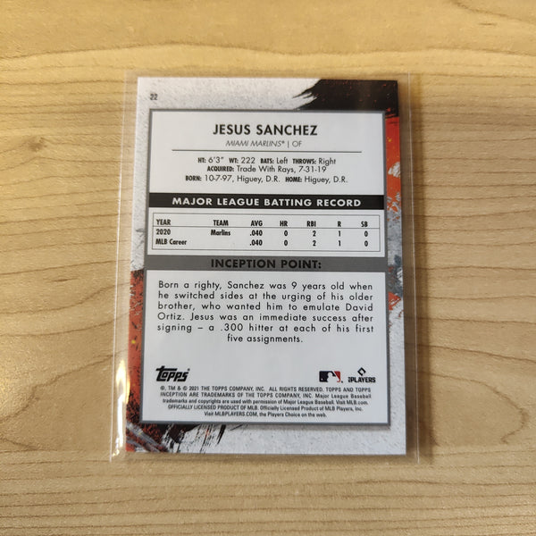 2021 Topps Inception Rookie Card Jesus Sanchez Baseball Card