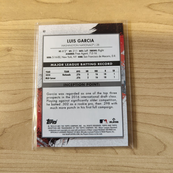 2021 Topps Inception Rookie Card Luis Garcia Baseball Card