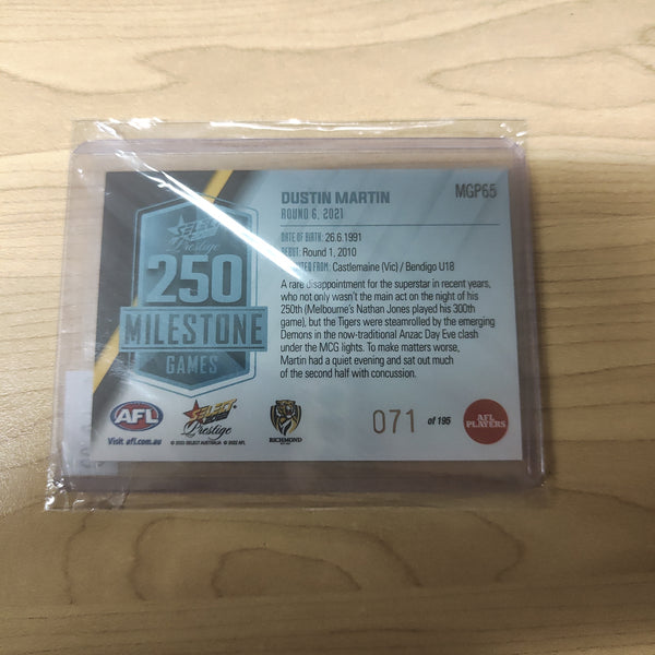2022 AFL Select Prestige 250 Game Milestone Dustin Martin Richmond No.071/195