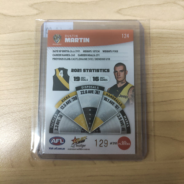 2022 AFL Select Prestige Orange Parallel Dustin Martin Richmond No.129/210