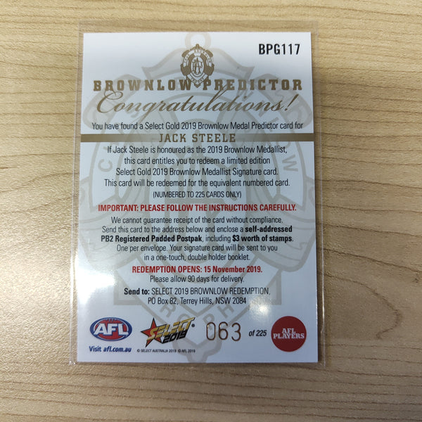 2019 Select Gold Brownlow Predictor Jack Steele St Kilda