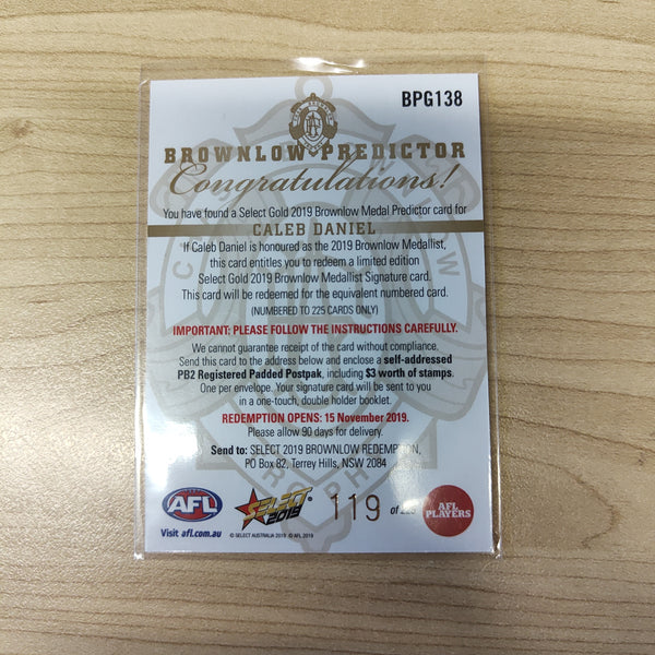 2019 Select Gold Brownlow Predictor Caleb Daniel Western Bulldogs