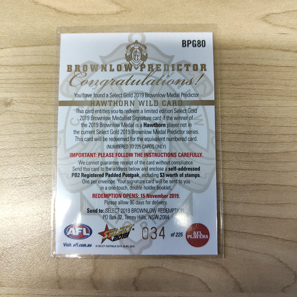 2019 Select Gold Brownlow Predictor Hawthorn Wild Card